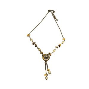 Vintage Nancy & Rise Brass & Tiger's Eye Flower Lariat Necklace 15.5" Adjustable